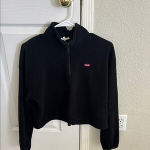 Levi's Women’s Black Quarter Zip Fleece Cropped Sweatshirt